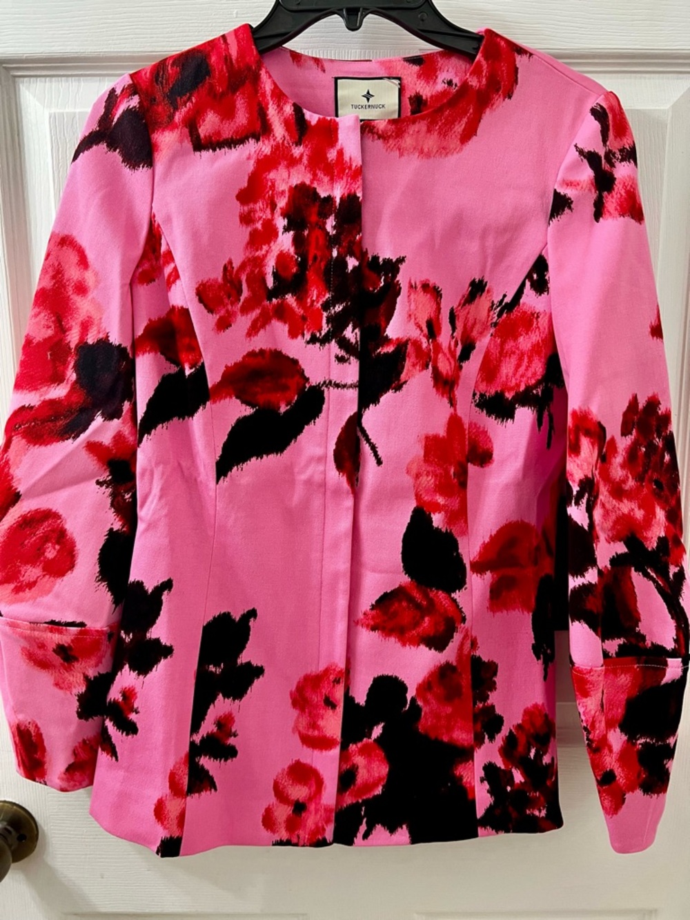 NWT Tuckernuck Cerise Blossom Pink and Black Floral Zip-Front Jacket